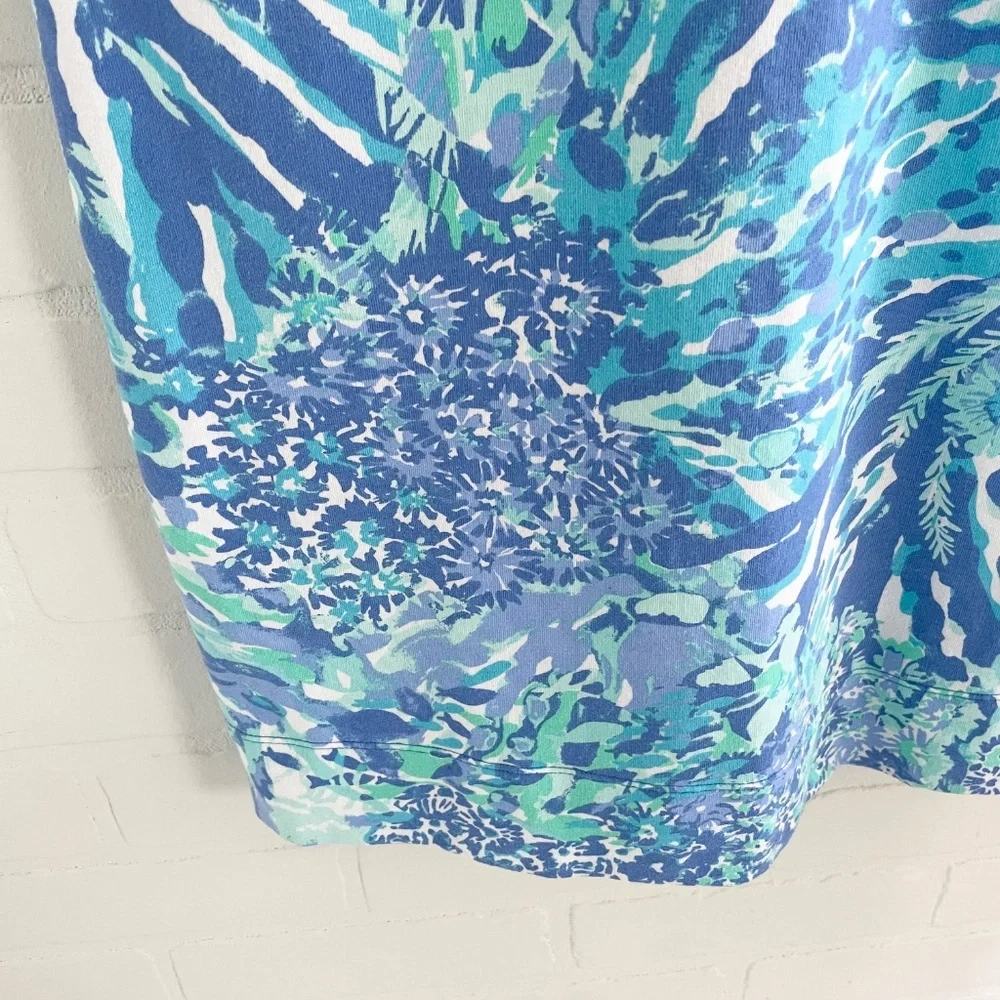Lilly Pulitzer Vintage Mini Dress Blue Green Daisy Water Print Embroidered Sz XS - Picture 12 of 14